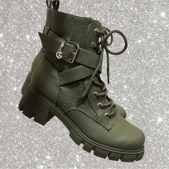 Guess Olive Green Combat Boots w/ Silver Buckle size 8.5 - Picture 4 of 10